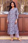 Buy_Missprint_Blue Cotton, Silk Embroidery V-neck Aarna Chanderi Kurta Set _at_Aza_Fashions