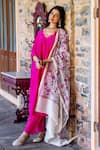 Shop_Missprint_Pink Cotton, Silk Embroidery Round Neck Rhea Radiant Chanderi Kurta Set _Online_at_Aza_Fashions