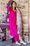 Missprint_Pink Cotton, Silk Embroidery Round Neck Rhea Radiant Chanderi Kurta Set _at_Aza_Fashions