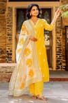 Buy_Missprint_Yellow Cotton, Silk Embroidery V-neck Chanderi Kurta Set _at_Aza_Fashions