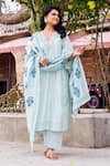 Missprint_Mint Cotton, Silk Embroidery V-neck Meera Chanderi Kurta Set _Online_at_Aza_Fashions
