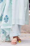 Shop_Missprint_Mint Cotton, Silk Embroidery V-neck Meera Chanderi Kurta Set _Online_at_Aza_Fashions