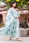 Missprint_Mint Cotton, Silk Embroidery V-neck Meera Chanderi Kurta Set _at_Aza_Fashions