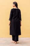 Shop_Missprint_Black Cotton Embroidery V-neck Chanderi Kurta And Pant Set _at_Aza_Fashions
