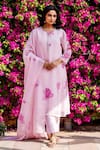 Buy_Missprint_Pink Organza, Cotton Embroidery V-neck Aria Kurta Set _at_Aza_Fashions