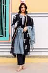 Buy_Missprint_Black Cotton Embroidery Split V-neck Meera Printed Kurta Set _at_Aza_Fashions