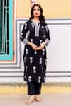 Missprint_Black Cotton Embroidery Split V-neck Meera Printed Kurta Set _at_Aza_Fashions