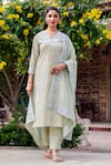 Buy_Missprint_Mint Cotton Embroidery V-neck Zoya Kurta Set _Online_at_Aza_Fashions
