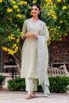 Buy_Missprint_Mint Cotton Embroidery V-neck Zoya Kurta Set _at_Aza_Fashions