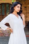 Missprint_White Cotton Embroidery Split V-neck Riya Kurta Set _Online_at_Aza_Fashions