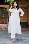 Shop_Missprint_White Cotton Embroidery Split V-neck Riya Kurta Set _Online_at_Aza_Fashions