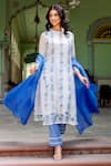 Buy_Missprint_Blue Organza, Cotton Round Neck Nila Kurta Set _at_Aza_Fashions