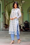 Buy_Missprint_Blue Organza, Cotton Round Neck Nila Kurta Set _Online_at_Aza_Fashions