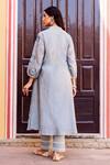 Shop_Missprint_Slate Cotton, Silk Embroidery Split V-neck Chanderi Kurta Set _at_Aza_Fashions
