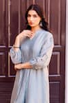 Missprint_Slate Cotton, Silk Embroidery Split V-neck Chanderi Kurta Set _Online_at_Aza_Fashions