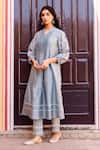 Shop_Missprint_Slate Cotton, Silk Embroidery Split V-neck Chanderi Kurta Set _Online_at_Aza_Fashions