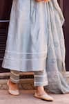 Buy_Missprint_Gray Cotton, Silk Embroidery Mandarin Collar Slate Blue Chanderi Kurta Set _Online_at_Aza_Fashions