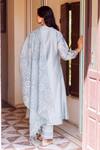Shop_Missprint_Gray Cotton, Silk Embroidery Mandarin Collar Slate Blue Chanderi Kurta Set _at_Aza_Fashions