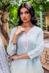 Buy_Missprint_Blue Cotton Lace Split V-neck Pastel Kurta Set _Online_at_Aza_Fashions