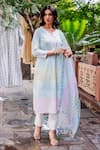 Shop_Missprint_Blue Cotton Lace Split V-neck Pastel Kurta Set _Online_at_Aza_Fashions