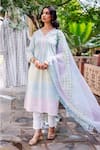 Buy_Missprint_Blue Cotton Lace Split V-neck Pastel Kurta Set _at_Aza_Fashions