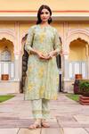 Shop_Missprint_Green Chanderi, Cotton Lace Keyhole Neck Pastel Kurta Set _Online_at_Aza_Fashions