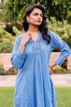 Missprint_Blue Cotton Embroidery V-neck Saira Sky Anarkali Set _Online_at_Aza_Fashions