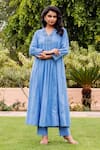 Buy_Missprint_Blue Cotton Embroidery V-neck Saira Sky Anarkali Set _Online_at_Aza_Fashions