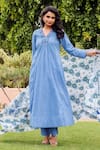 Missprint_Blue Cotton Embroidery V-neck Saira Sky Anarkali Set _at_Aza_Fashions