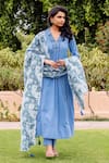 Buy_Missprint_Blue Cotton Embroidery V-neck Saira Sky Anarkali Set _at_Aza_Fashions