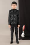 Buy_LITTLE BRATS_Black Viscose Stones Hand Embroidered Boys Prince Coat Set _at_Aza_Fashions