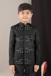 LITTLE BRATS_Black Viscose Stones Hand Embroidered Boys Prince Coat Set _at_Aza_Fashions