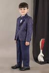 LITTLE BRATS_Blue Viscose Geometrical Pattern Kids Tuxedo Set _Online_at_Aza_Fashions