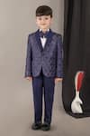Buy_LITTLE BRATS_Blue Viscose Geometrical Pattern Kids Tuxedo Set _at_Aza_Fashions