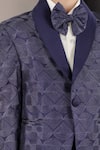 LITTLE BRATS_Blue Viscose Geometrical Pattern Kids Tuxedo Set _at_Aza_Fashions