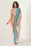 Buy_Merge Design_Multi Color Modal, Satin Embroidery, Fringe V-neck Multicolor Kaftaan Set _at_Aza_Fashions