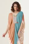 Merge Design_Multi Color Modal, Satin Embroidery, Fringe V-neck Multicolor Kaftaan Set _Online_at_Aza_Fashions