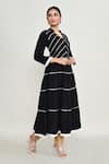 Abbaran_Black Rayon, Silk Embroidery V-neck Kurta Set _at_Aza_Fashions