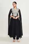 Shop_Abbaran_Black Rayon Embroidery Collared Kurta Set _Online_at_Aza_Fashions