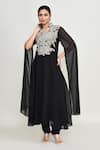 Buy_Abbaran_Black Rayon Embroidery Collared Kurta Set _at_Aza_Fashions