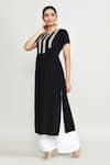 Buy_Abbaran_Black Rayon Embroidery Keyhole Neck Kurta And Palazzo Set 