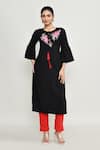 Buy_Abbaran_Black Rayon Embroidery Round Neck Kurta Set With Pant _at_Aza_Fashions