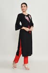Shop_Abbaran_Black Rayon Embroidery Round Neck Kurta Set With Pant _Online_at_Aza_Fashions