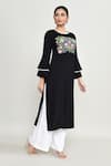 Abbaran_Black Rayon Embroidery Round Neck Kurta Set With Palazzo _at_Aza_Fashions