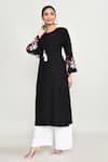Buy_Abbaran_Black Rayon Embroidery Round Neck Kurta Set _Online_at_Aza_Fashions