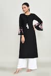 Buy_Abbaran_Black Rayon Embroidery Round Neck Kurta Set _at_Aza_Fashions