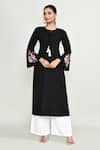 Abbaran_Black Rayon Embroidery Round Neck Kurta Set _at_Aza_Fashions