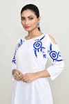 Abbaran_White Rayon, Silk Embroidery Round Neck Kurta Set _at_Aza_Fashions