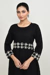 Shop_Abbaran_Black Rayon, Silk Embroidery Round Neck Kurta Pant Set _Online_at_Aza_Fashions