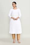 Buy_Abbaran_White Rayon, Silk Embroidery Round Neck Kurta Pant Set _at_Aza_Fashions